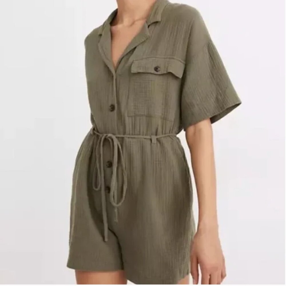 Madewell | Lightspun Belted Safari Romper | Green |‎ Women’s Size Small
